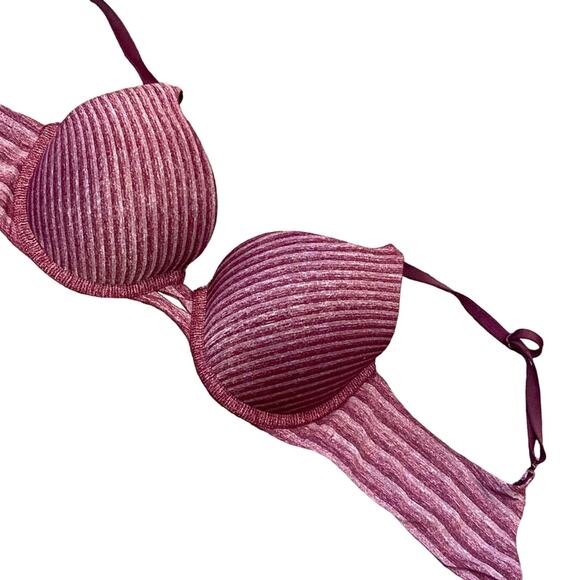 VICTORIA'S SECRET Perfect Shape Bra Purple Stripe Print Thick Padding 34B - Picture 1 of 7